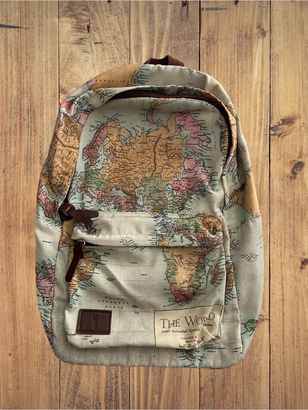 Typo Vintage Map Print Canvas Backpack in Beige and Brown - Travel Style